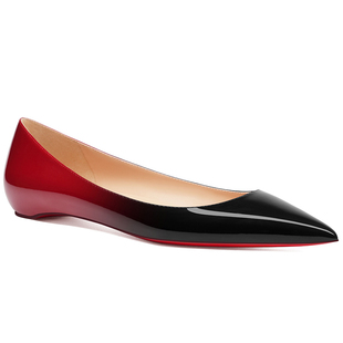 2025新爆款黑红渐变色漆皮尖头平底鞋女内增高设计感小众单鞋子春