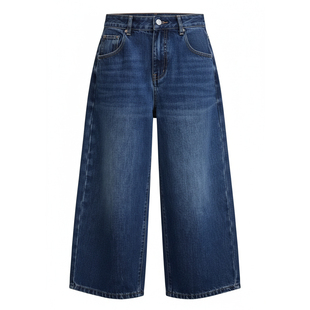 牛仔裤女2025冬季新款高腰显瘦加绒加厚小个子时尚百搭弯刀阔腿裤