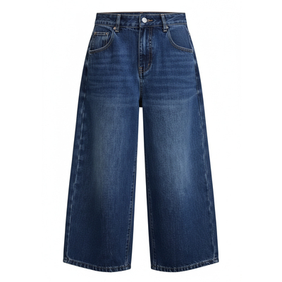 2025年冬季加绒弯刀阔腿牛仔裤女