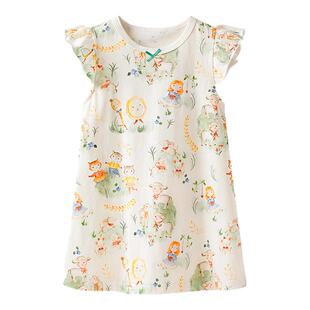 女童家居裙a类2026新款儿童睡衣彩绘洋气女宝宝飞袖睡裙家居服潮