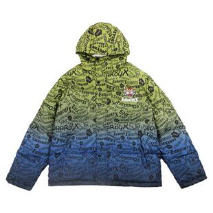 EdHardyX时尚冬季虎头印花潮流渐变色连帽绿色羽绒服男女同款中性