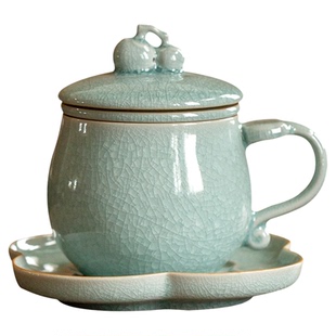 汝道柿柿如意小号办公杯汝窑冰片茶杯个人泡茶杯带过滤办公杯礼品