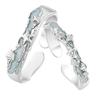 KOOKISS蔚蓝之星 不规则海洋情侣对戒轻奢小众设计感S925纯银戒指