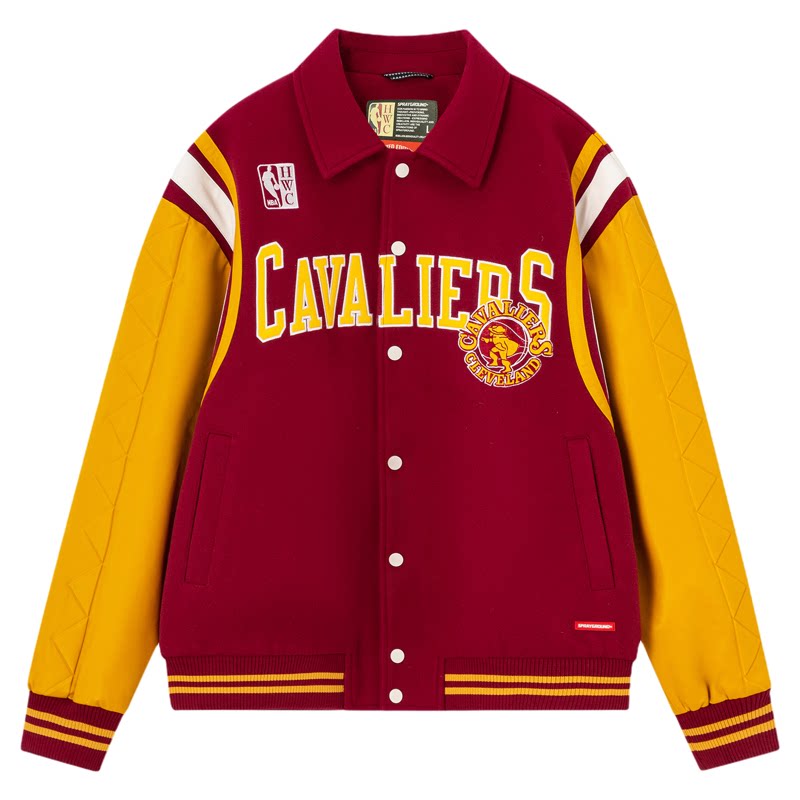 SPRAYGROUND | NBA HWC联名系列 骑士队酒红菱格复古棒球服夹克