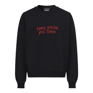 MSGM秋冬新款男士简约纯色刺绣针织纯棉圆领长袖卫衣美式无帽