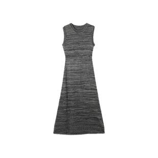 西町村屋花灰镂空针织连衣裙春季新款复古气质无袖裙子XXAA10233