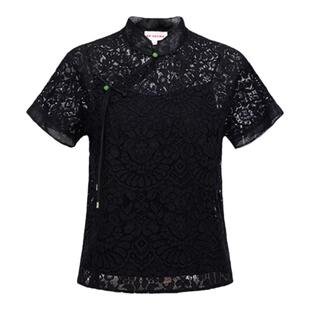 EP雅莹国风女装 新中式立领蕾丝镂空短袖衬衫 2024早春新款2306C