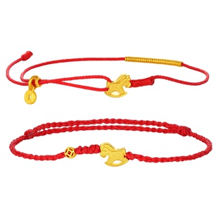 潮宏基黄金手链足金生肖马骐骥红绳手链计价