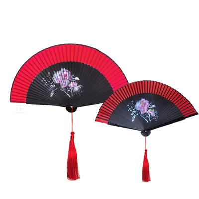 舞蹈扇古风红色开合顺溜双面