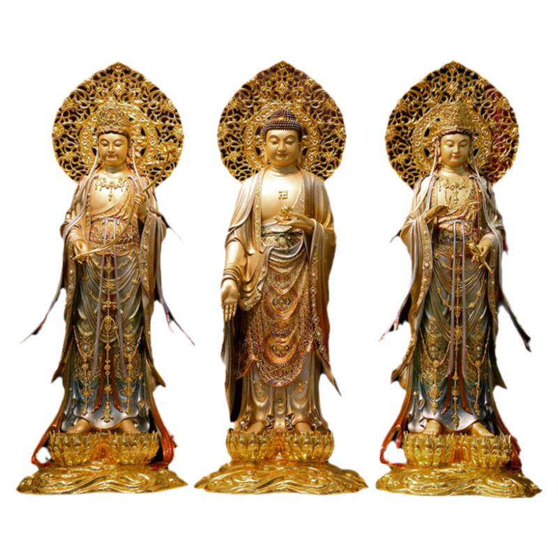 纯铜手工彩绘西方三圣佛像铜摆件