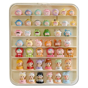 壁挂式萌粒收纳盒免打孔透明防尘盲盒手办公仔娃娃摆件多层展示架