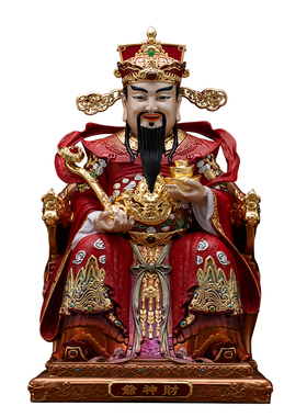 黄铜彩绘文财神爷佛像供奉摆件