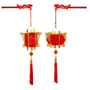 蛇年春节儿童手提灯笼植绒龙凤六角宫灯古风福字电池款发光小灯笼