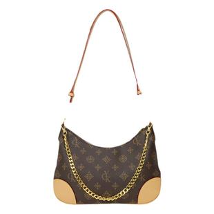 高级感轻奢老花拼色牛角包链条包2025新款百搭斜挎包女中古腋下包