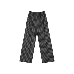 黑灰色复古格子加绒裤子女款春季大码胖mm显瘦休闲毛呢直筒阔腿裤