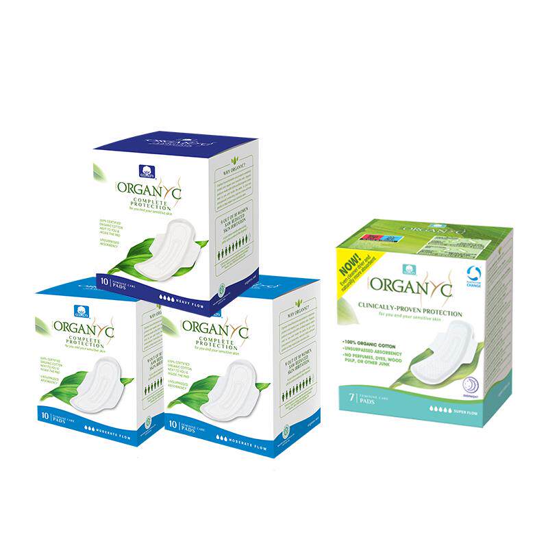 Organyc欧然尼欧洲进口有机纯棉芯透气超薄卫生巾日夜用组合37片