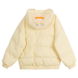 KEIKO 鬼马童趣连帽短款棉衣棉服冬季气质奶黄色加厚外套小棉袄