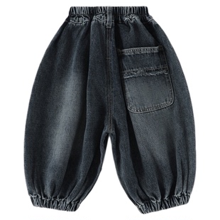 儿童牛仔裤春秋2026新款男童长裤童装韩版拼接宝宝束脚裤子C-K362