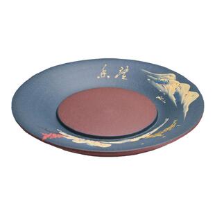 汉唐手工刻绘紫砂壶承干泡台泥绘山水茶承壶承盘储水排水礼盒包装