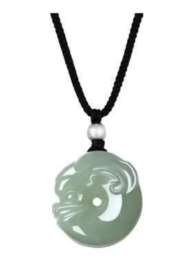 S925和田玉龙猪挂坠黑绳百搭