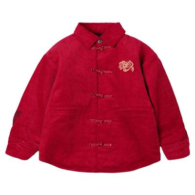 男童新年本命年红色夹棉衬衫外套