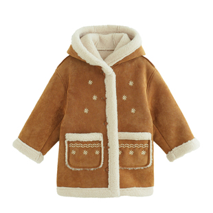 砚台家童装儿童仿皮毛一体外套保暖男宝宝加绒厚大衣男童冬装衣服