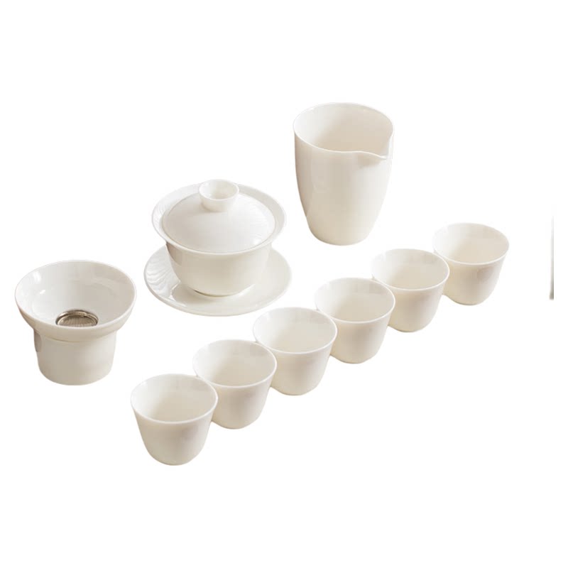 高档羊脂玉白瓷功夫茶具套装