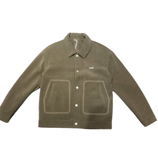 秋冬新款简约明线翻领呢子外套男士韩版修身工装短款加厚夹克痞帅