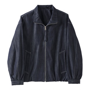 LUUD 痞帅潮感明线原色丹宁牛仔外套流苏拉链水洗立领夹克男春秋