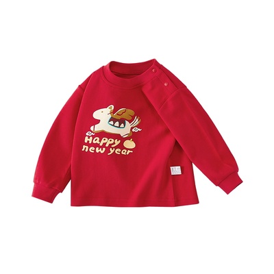 儿童红色秋衣纯棉长袖t恤