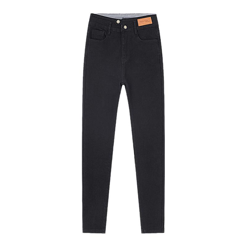 ROCOCO/洛可可黑色高腰紧身牛仔裤女简约亲肤基础款百搭秋冬长裤