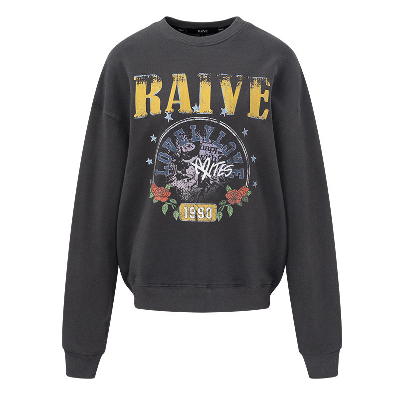 [明星同款]RAIVE25新款秋季女上衣品牌logo印花撞色圆领NANA卫衣