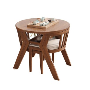 阳台休闲桌椅三件套实木套装茶桌一桌二椅组合圆桌小型喝茶小茶几
