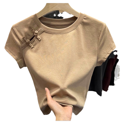 超火cec新中式国风盘扣短袖T恤女