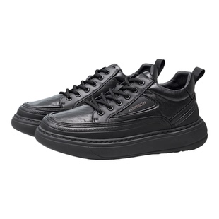 哈森男鞋冬季棉鞋男百搭商务男士休闲皮鞋加绒厚底真皮厚底板鞋男