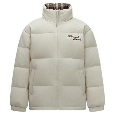 森马绣花外套宽松格纹立领羽绒服