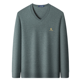 [桑蚕丝绵羊毛]梦特娇25秋冬男士羊毛衫V领时尚打底针织毛衣保暖J