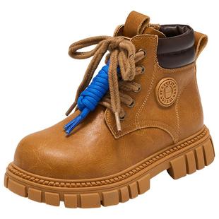 百丽童鞋儿童马丁靴女童工装靴冬季户外宝宝加绒男童短靴大黄靴子