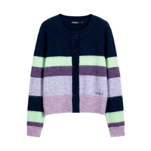 【保暖羊毛混纺】Desigual博主同款多色条纹针织外套