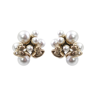 西太后花朵珍珠耳钉2026新款爆款土星耳环轻奢高级感小香风耳饰女