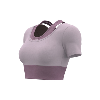 蜜桃拼色速干短袖短裤瑜伽套装