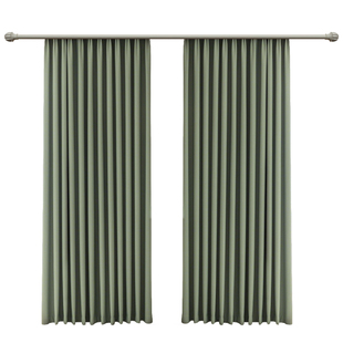 清新绿色窗帘遮光2026新款双面同色棉麻客厅飘窗卧室高级感挂钩式