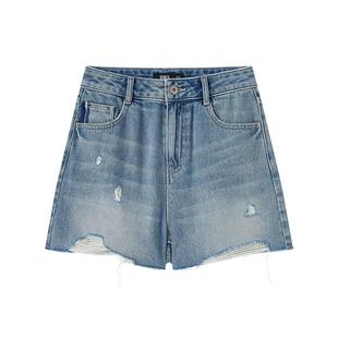 森马牛仔裤女宽松潮酷个性美式热裤酷飒风夏街头毛边短裤复古辣妹