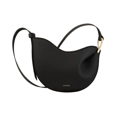 黑色荔枝牛皮斜挎包Polene