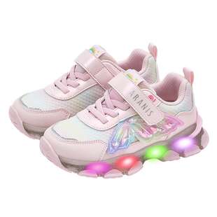 泰兰尼斯儿童闪灯鞋春秋新款女童运动鞋可控开关发光鞋防滑儿童鞋