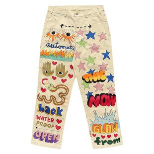 明星同款 TUFF CROWD cargo pants 手绘图案运动休闲工装长裤