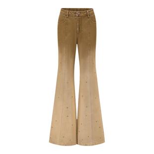 【宋轶同款】OUDE WAAG 秋冬 复古洗水渐变色撞钉阔腿女装牛仔裤