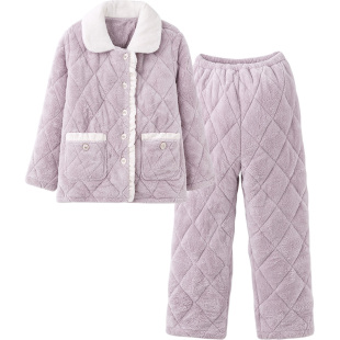 SLEEPTIGHT睡衣女款冬季珊瑚绒夹棉加厚加绒可爱保暖紫色家居棉服