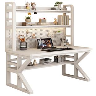 实木台式电脑桌学生书桌书架一体洞洞板置物书架卧室家用写字桌子