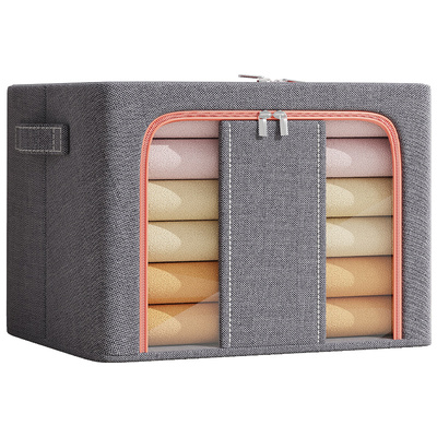 超大容量棉麻收纳箱实芯钢架叠加